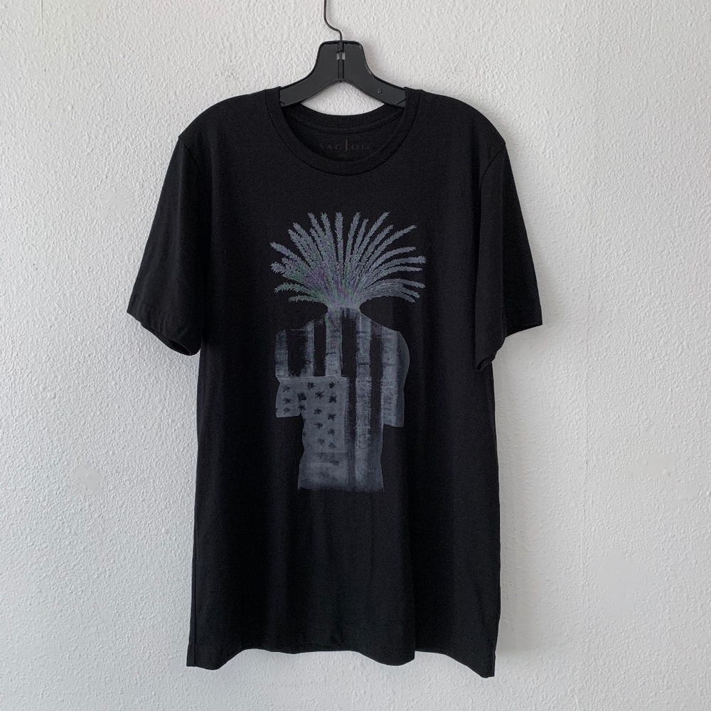 SAGJOL black and white print crew neck t-shirt